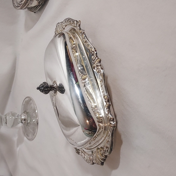 3pc Silver & glass Butter dish by Sheridan Silverplate vintage antique - Picture 10 of 15